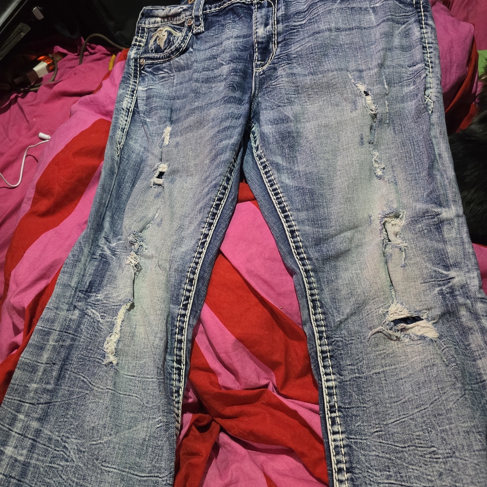 Rock Revival Light Blue Distressed Boot Cut Jeans